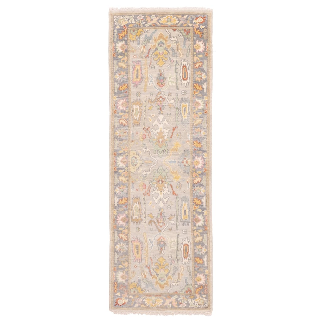 ECARPETGALLERY Hand-knotted Modern Oushak Light Grey Wool Rug - 2'8 x 7'11