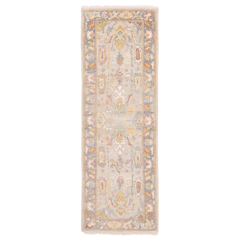 ECARPETGALLERY Hand-knotted Modern Oushak Light Grey Wool Rug - 2'8 x 7'11