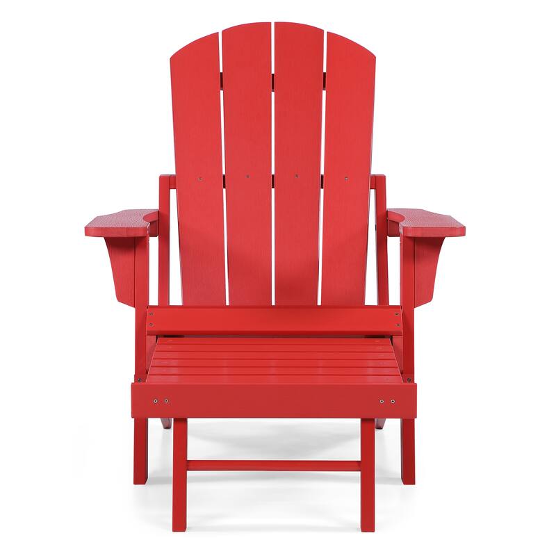 Hurley Folding Poly Plastic Adirondack Chair with Pull-out Ottoman