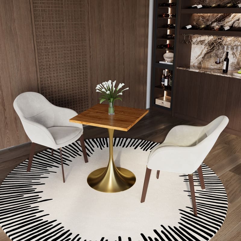 Verve 24 in. Wide Dining Table Square Solid Wood Tabletop in Gold Stainless Steel Pedestal Base Accent Kitchen Table