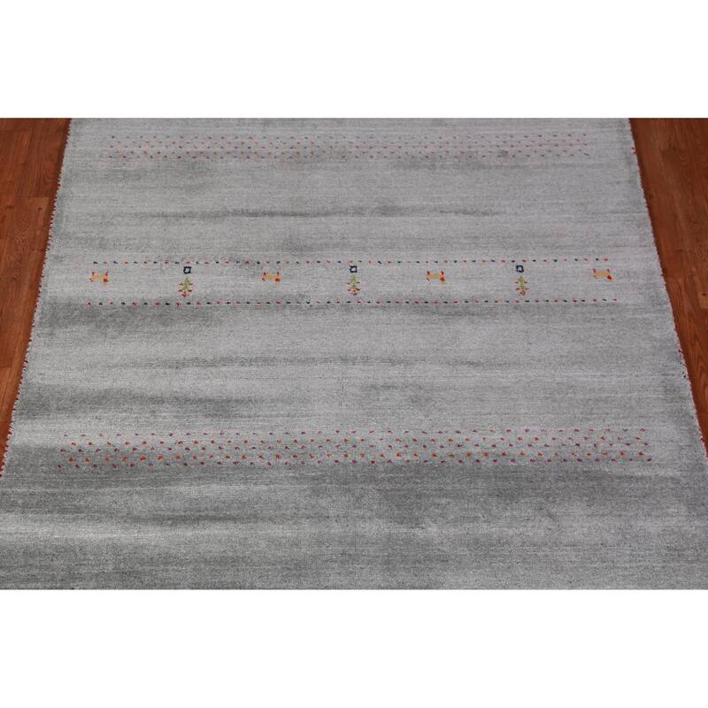 Hand Knotted Oriental 100% Wool Carpet Tribal Animal Pictorial Greys & Charcoal Gabbeh Area Rug - 7' 10'' X 5' 0''