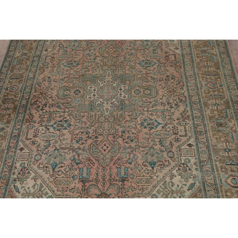 Pink Geometric Tabriz Persian Area Rug Hand-Knotted Wool Carpet - 6'7" x 9'3"