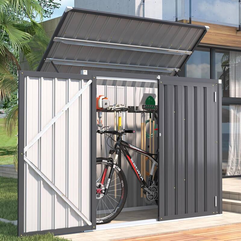 AECOJOY 46 Cu.Ft Horizontal Outdoor Storage Cabinet Box Sheds w/ Lockable Door - 46 Cu. Ft