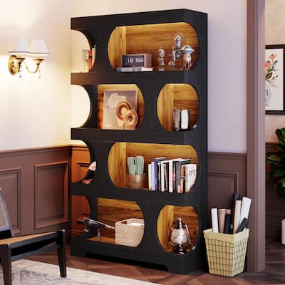 71” Tall Bookshelf, 4-Tier Wood Bookcase for Living Room