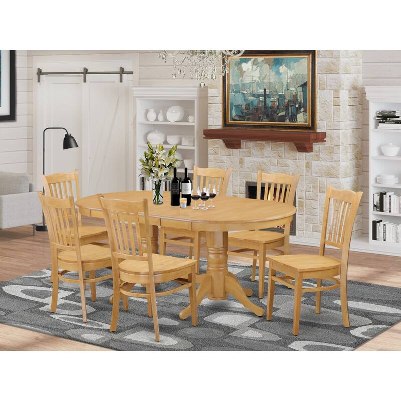 East West Furniture Dining Table Set- an Oval Wooden Table with Pedestal Leg and Dining Room Chairs, Oak(Pieces Option)