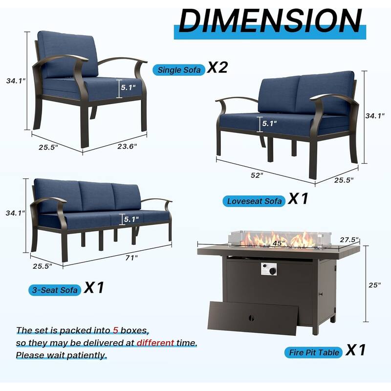 Aluminum Patio Furniture Set with FirePit Ottomans Swivel Chairs,Sectional Sofa with Thick Seat Cushions for Porch Garden