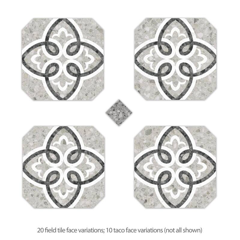 Merola Tile Riviera Octagon Garde Gris with Taco Nero 7-7/8" x 7-7/8" Porcelain Floor and Wall Tile