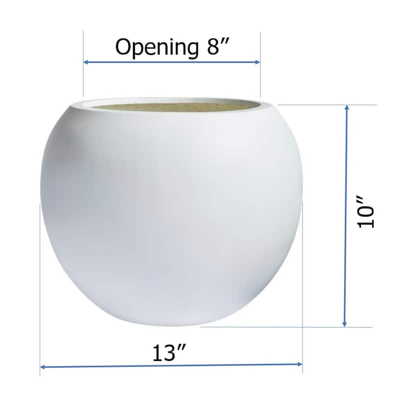 DreamPatio Riverside Fiberstone Modern Sphere Planter for Indoor/Outdoor - 13x13x10 - White