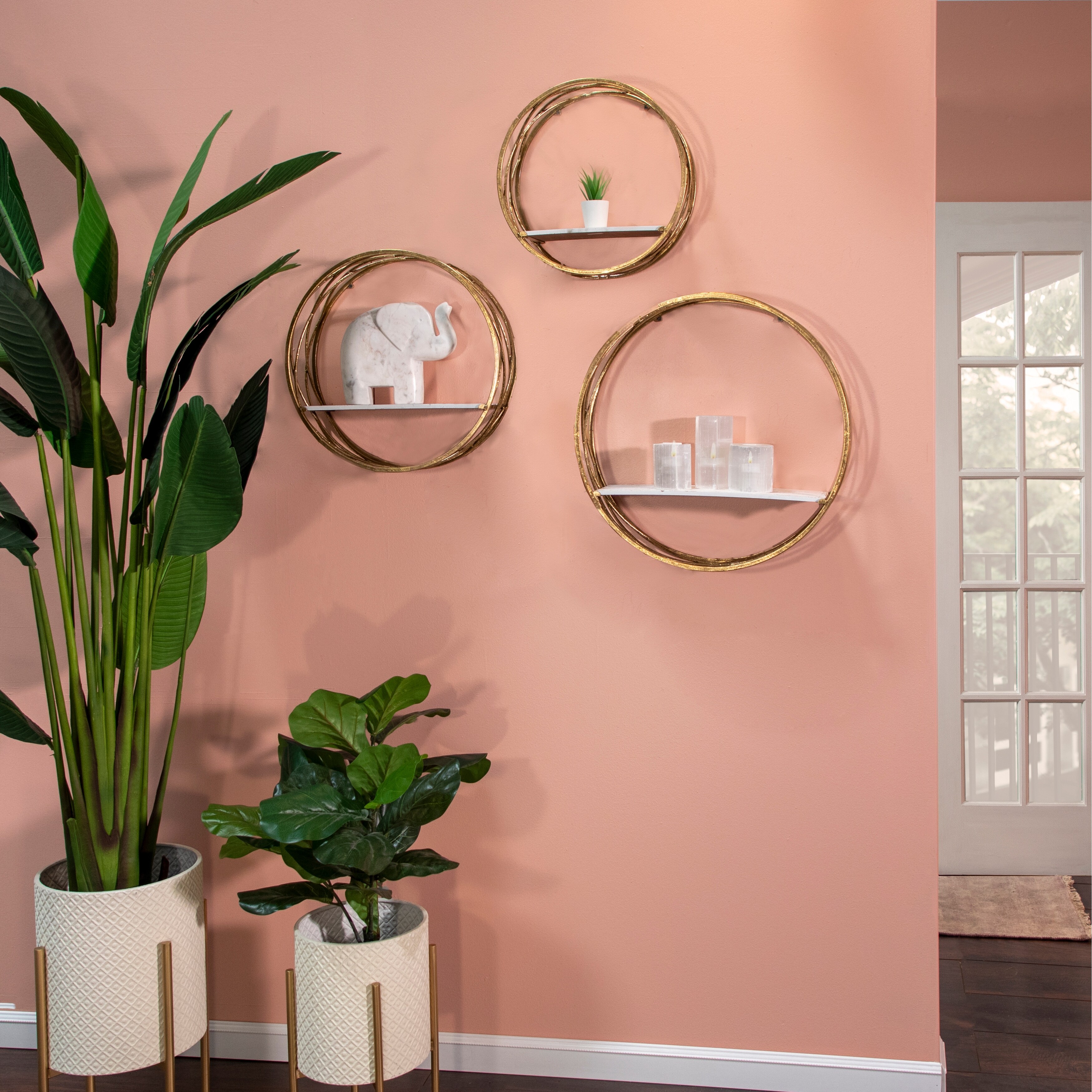Shop Metal Round Wall Shelves White Gold Set Of 3 Overstock 31048024