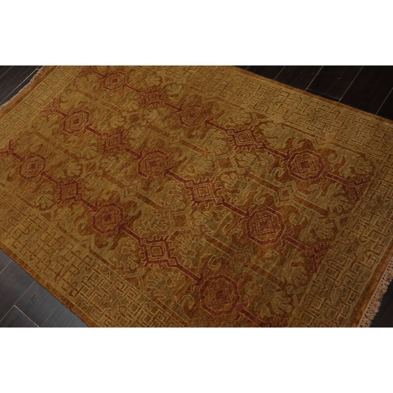 Tibetan Transitional 4x5'11'' Hand Knotted Wool Gold Rug - 4' x 5' 11''