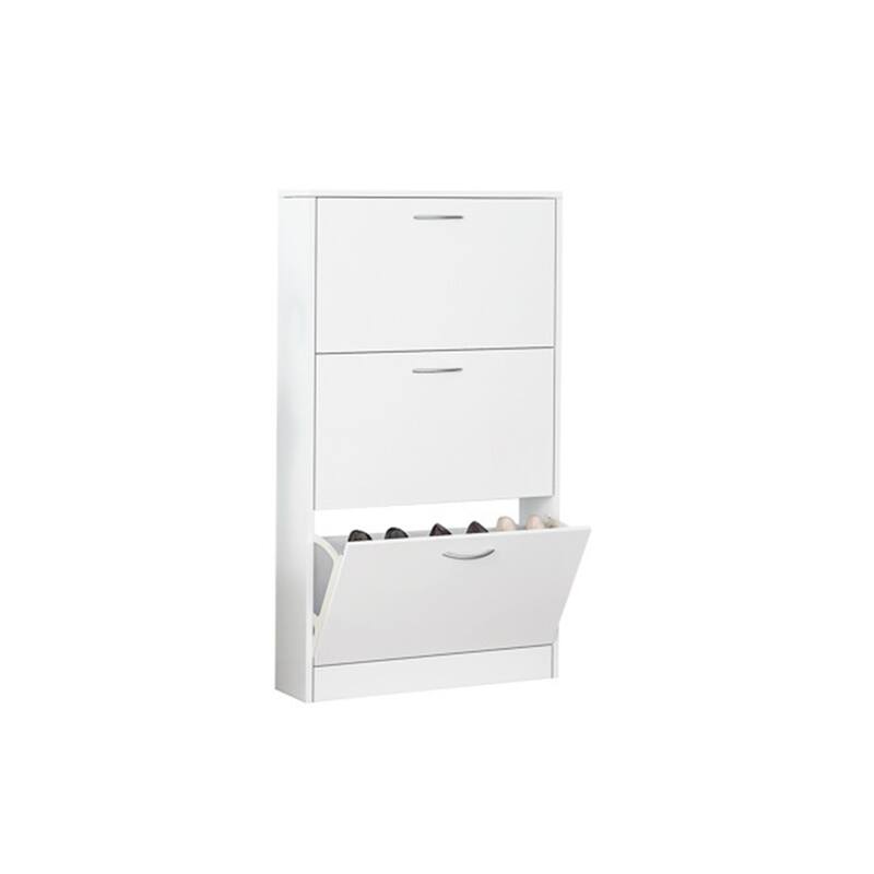 White Narrow 3 Tier Flip Down Shoe Storage Cabinet