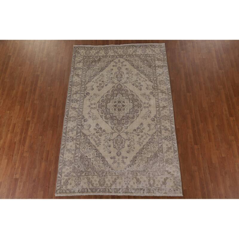 Traditional Distressed Tabriz Persian Vintage Rug Handmade Wool Carpet - 6'3" x 9'8"