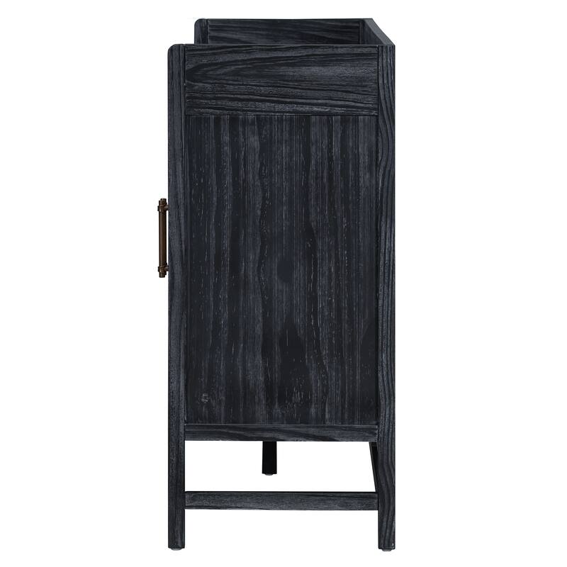 Rattan Sideboard Buffet Storage Cabinet Console Table, Black+Natural