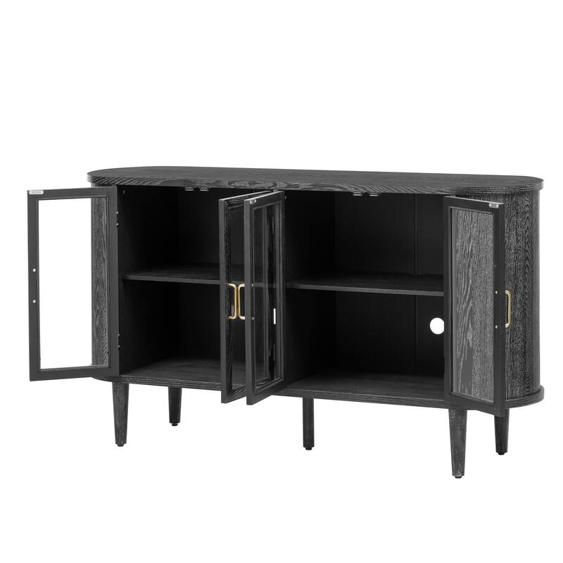 Accent Buffet Cabinet with Glass Doors and Adjustable Shelves, Curved Sideboard Cabinet for Kitchen, Dining Room Living Room