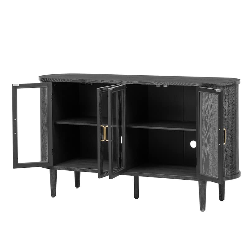 Roomfitters Farmhouse Wood Sideboard with Glass Doors, Adjustable Shelves, Dining Kitchen or Living Room Storage