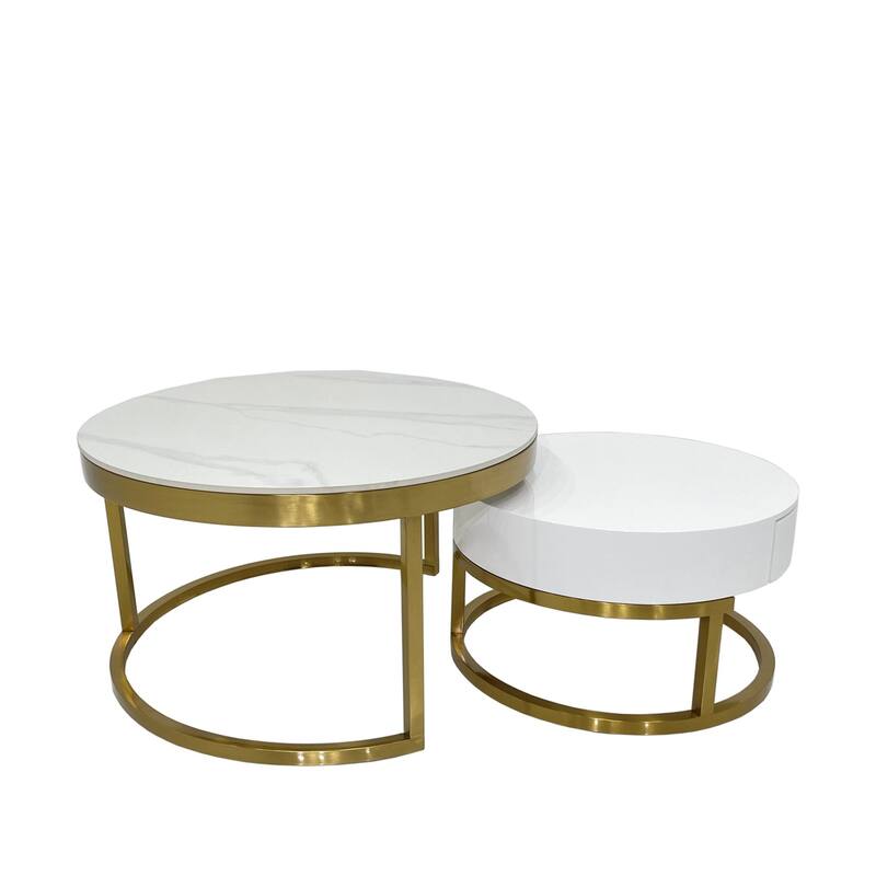 Coffee Table with Marble Top and Matte Gold Base