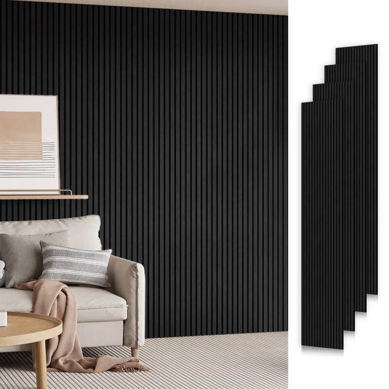 Soundproof Wood Slat Panels Acoustic Wall and Ceiling Panels - 4pcs x 106" x 12.6" - Black Oak
