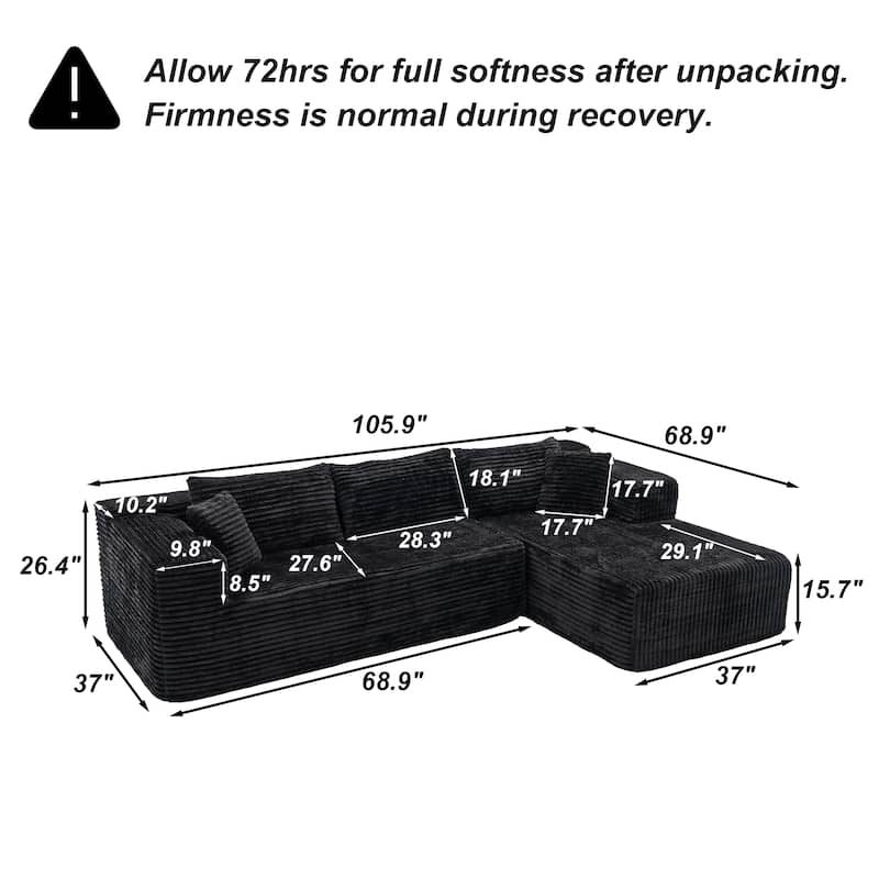 Black L-Shaped Compressed Foam Sofa – Ready-to-Use Sectional Couch with Chaise