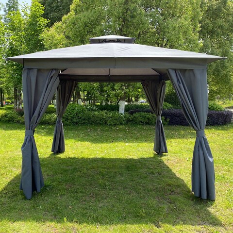 10x10 Ft Outdoor Patio Gazebo Tent with Curtains
