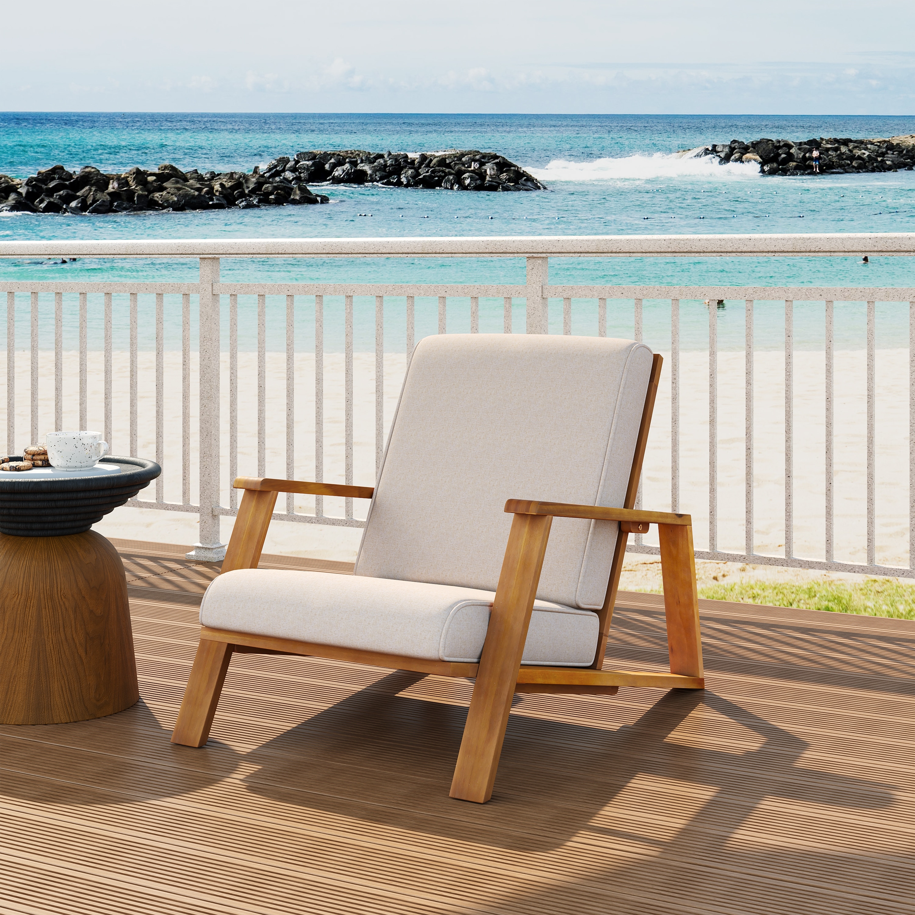 Teak Acacia Wood Outdoor Club Chair with Weather Resistant Cushion