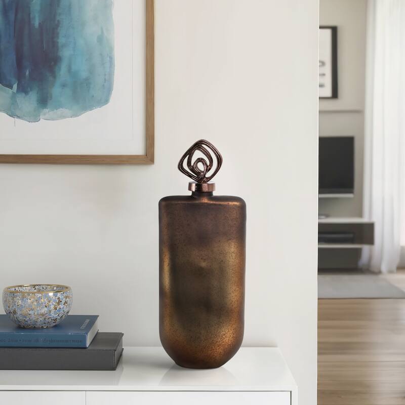 Glass Vase with Aluminum Swirl Top Accent Modern Artistic Design - 8" x 5" x 20"