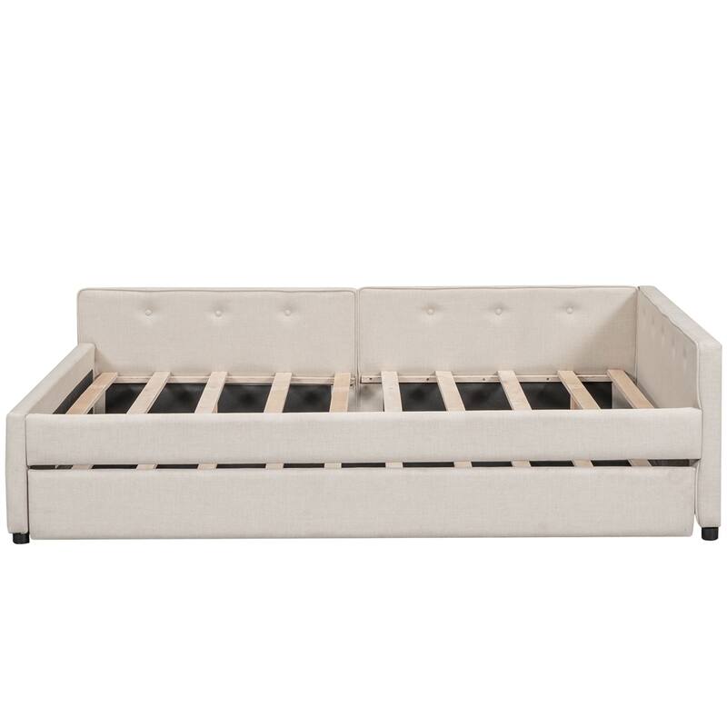 Modern Upholstered Platform Bed with USB and Twin Size Trundle