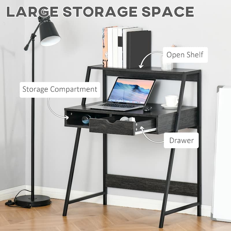 Particle Board and Steel Computer Desk with Shelves and Drawer