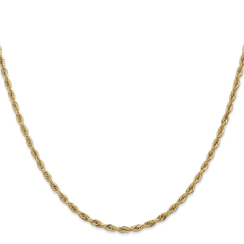 Curata 14k Yellow Gold 2.8mm Semi-solid Rope Chain Necklace (Lobster) Options: 16 18 20 22 24 26