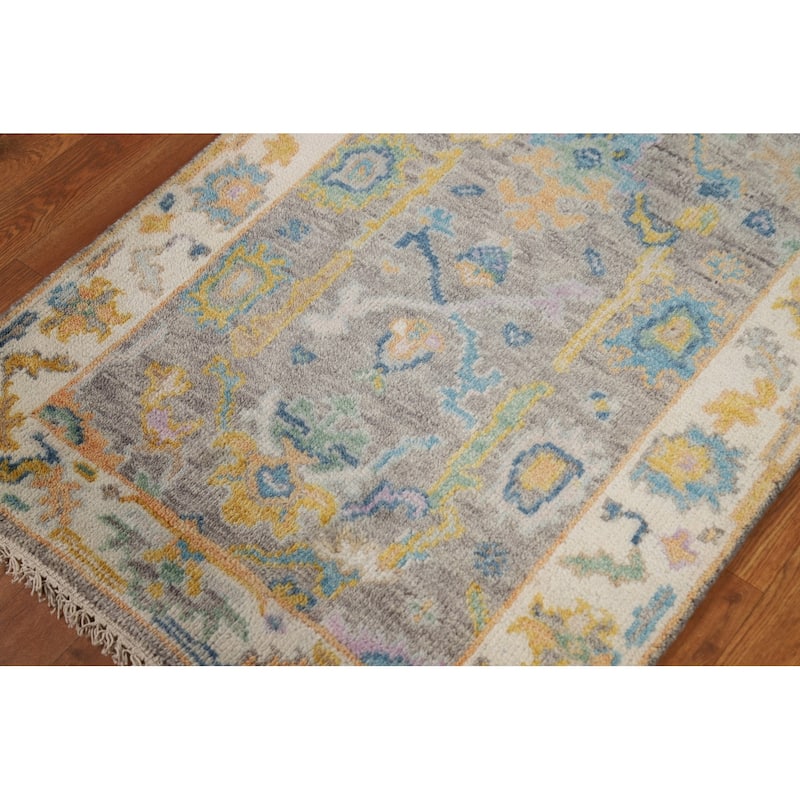Gray Oushak Indian Foyer Rug Hand-Knotted Wool Carpet - 2'9"x 6'0"