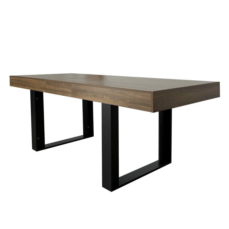 Rectangle Extendable Dining Table for 6-10 People, Aged Effect Wood and Black 160-200 cm - Black Brown