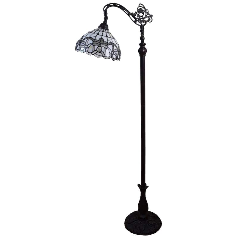 Tiffany Style Floor Lamp Arched 62" Tall Stained Glass White Mahogany Bedroom Living Room Reading Gift Amora Lighting