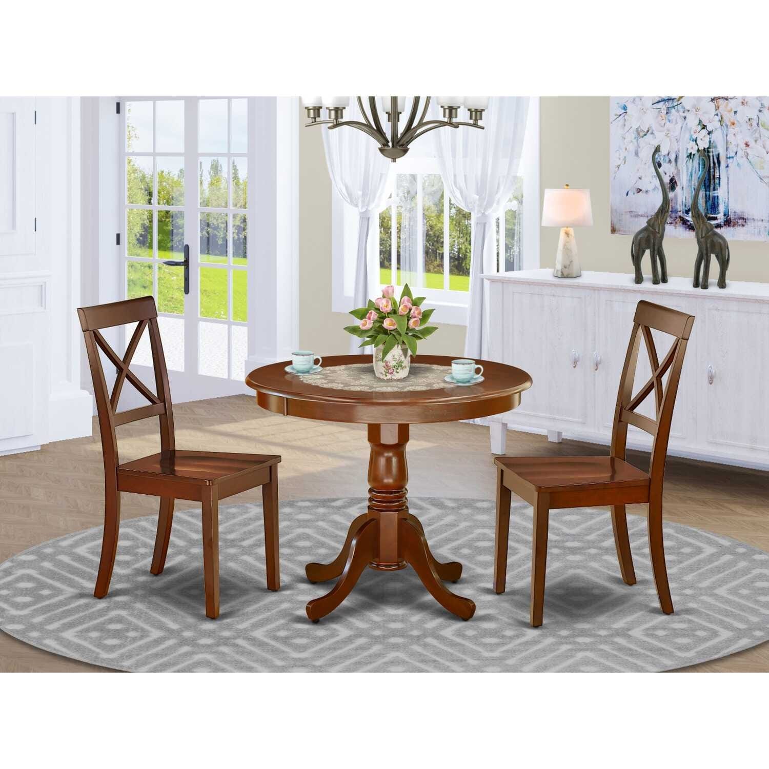 Round Dining Table Set 36 Inch Antique Style Table & 2 Kitchen Chairs