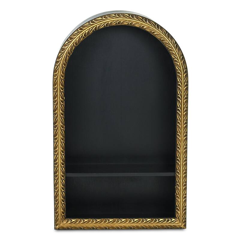 Mireza Ornate Framed Black & Gold 2 Tier Wooden Wall Shelf - N/A