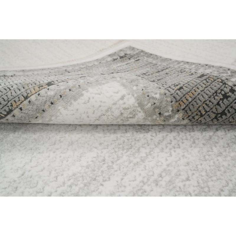 Machine Made Oriental Polyester Carpet Geometric Beige & Ivories Distressed Area Rug - 7' 5'' X 5' 2''