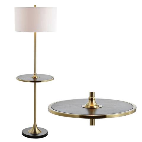 Laine 59" Metal/Wood LED Floor Lamp with Table, Black/Brass by JONATHAN Y - 59" H x 18" W x 18" D