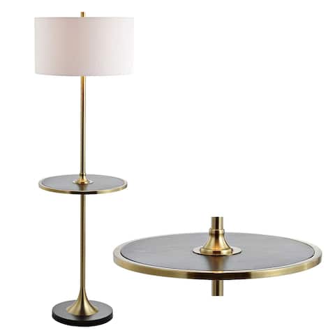 Luce 59" Metal/Wood LED Floor Lamp with Table, Black/Brass by JONATHAN Y - 59" H x 18" W x 18" D