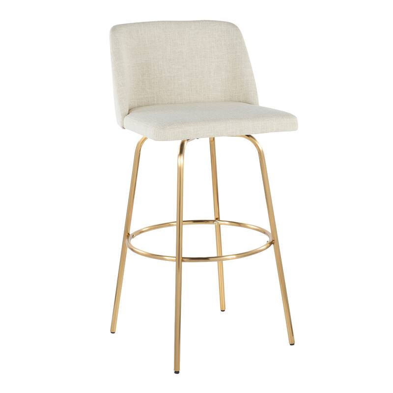 Silver Orchid Vallberga 30" Fixed-Height Bar Stool with Metal Base & Round Gold Footrest (Set of 2) - Cream Fabric/Gold Metal Base