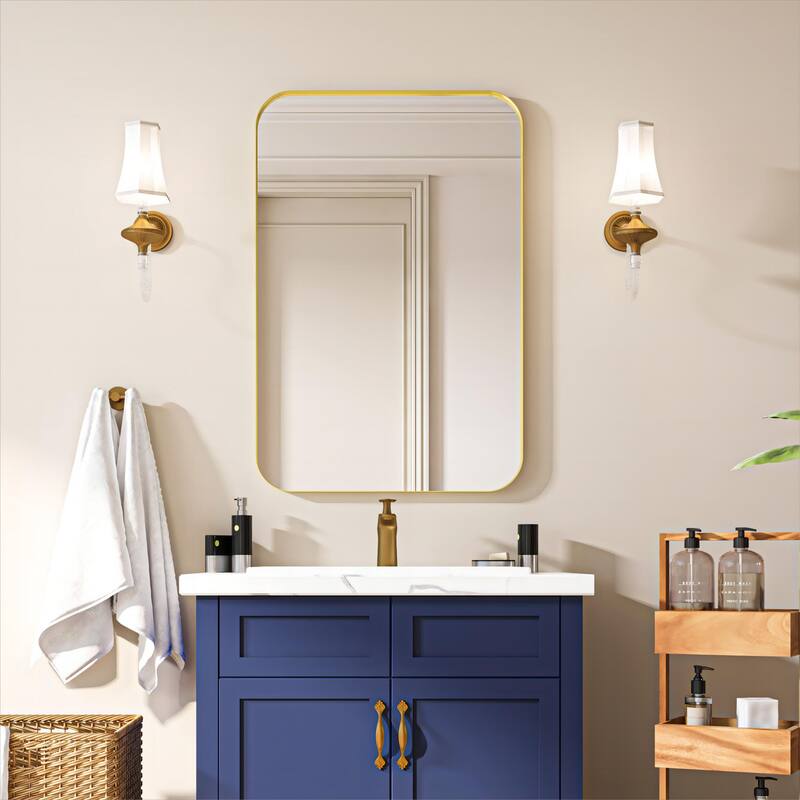 Organnice Rectangular Aluminum Frame Vanity Bathroom Mirror with Clear Glass