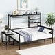 preview thumbnail 11 of 34, Metal Daybed with Movable Desk, Metal Slat Support Bed Frame Metal Grid, Shelves and Clothes Hanger