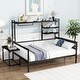 preview thumbnail 3 of 54, Roomfitters Twin/ Full Size Metal Daybed with Movable Desk, Metal Grid Design, Functional Shelves and Hanging Rack Black - Full