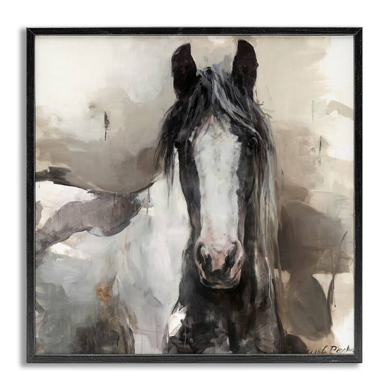 Stupell Grey & Beige Horse Abstract Framed Giclee Art Design By Marilyn Hageman - 24 x 24 - Grey
