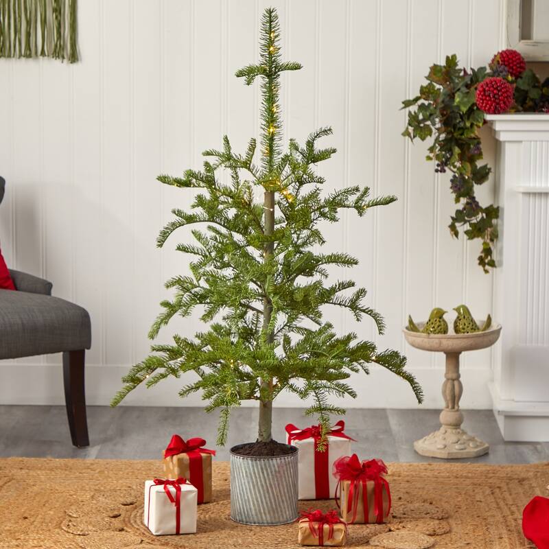 4.5ft. Pre-Lit Christmas Pine Artificial Tree in Decorative Planter - Charming Holiday X-Mas Accent