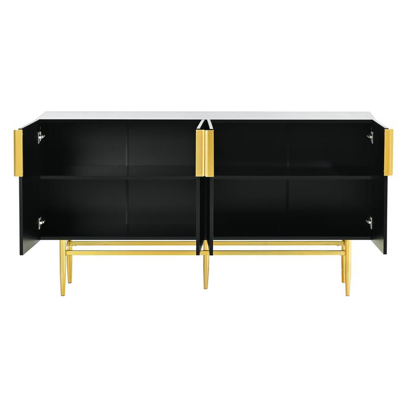 Stylish Sideboard Buffet Cabinet with Wavy Stripe Design, Gold Metal Legs, Ample Storage Space for Hallway, Living Room