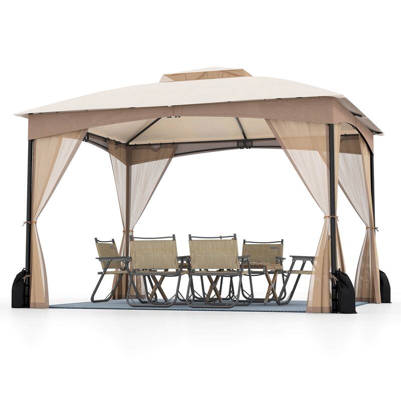 Costway 10 X 10/12 FT Patio Gazebo with Netting Walls 4 Sandbags