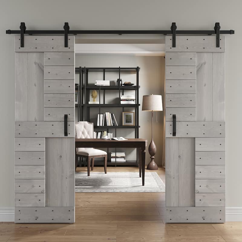Coast Sequoia 48in/60in/72in/84in x 84in S Series Pine Wood Double Sliding Barn Door With Hardware Kit