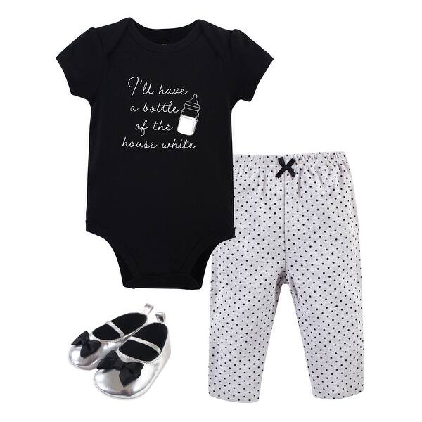slide 1 of 1, Little Treasure Baby Girl Cotton Bodysuit, Pant and Shoe 3pc Set, Bottle 0-3 Months - Bottle
