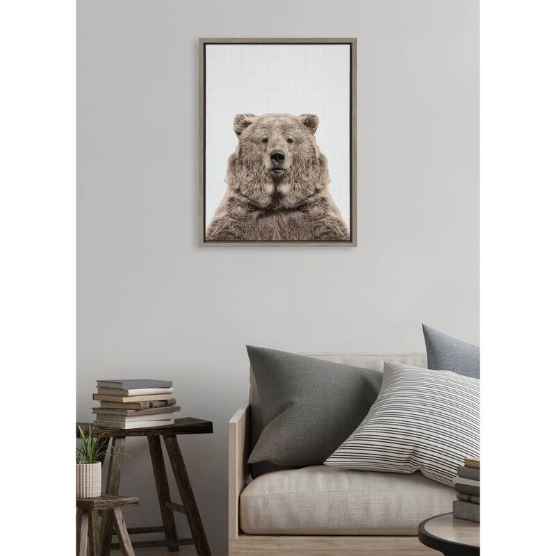 Kate and Laurel Sylvie Bear European Color Framed Canvas by Simon Te