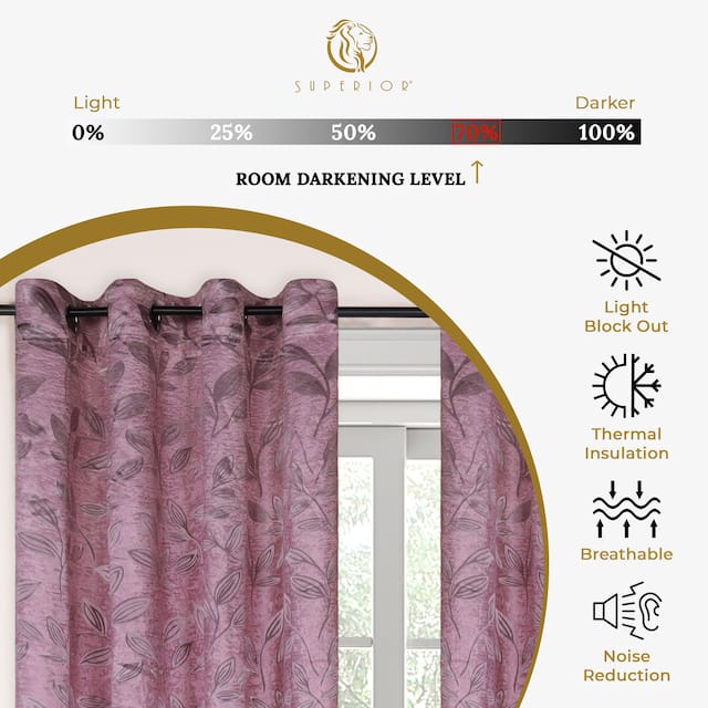Miranda Haus Modern Bohemian Leaves Blackout Curtain Set with 2 Panels