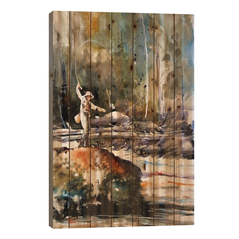 Fishing in the Wild Print On Wood by Dean Crouser - Multi-Color - 26x18x1.5
