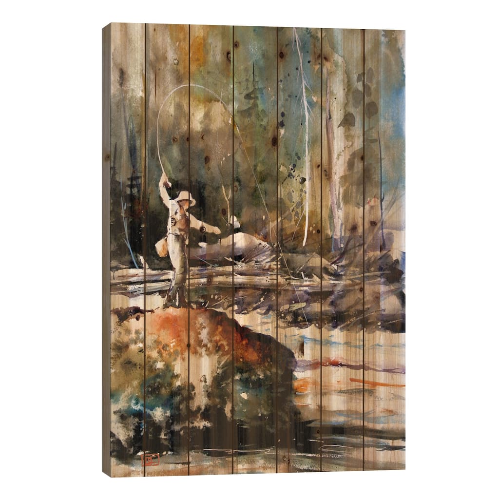 Fishing in the Wild Print On Wood by Dean Crouser - Multi-Color
